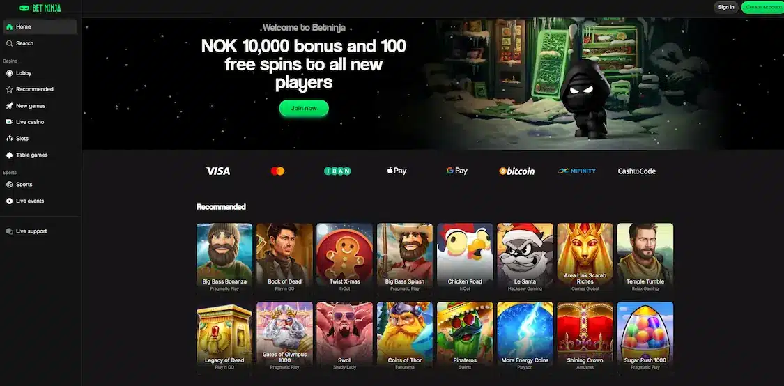 Bet Ninja Casino forside