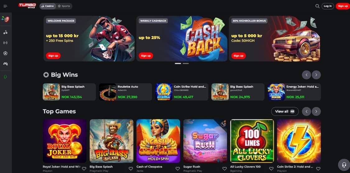 turbowinz forside med kampanjer